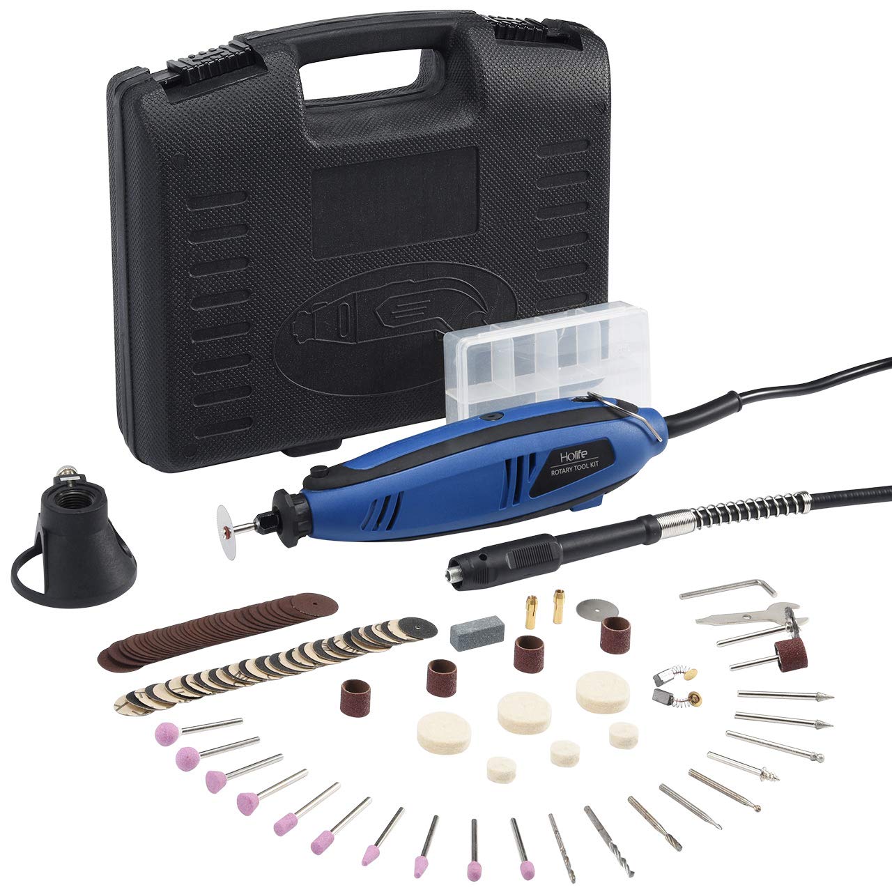 HoLife Rotary Tool Kit, 120PCS Rotary Accessory Kit with Variable Speed, Flexible Shaft, Multi-function for Craft, Wood Carving, Sanding