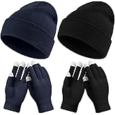 Tivi Tovo 4 Pcs Winter Knit Beanie Hat and Touchscreen Gloves Set for Women Men Warm Acrylic Cap and Gloves Set