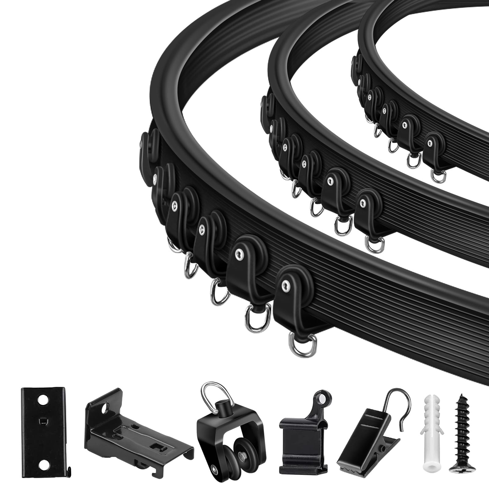 Photo 1 of TOKPLNU Ceiling Curtain Track, Flexible Bendable Curtain Track 12Ft Black Curved Curtain Rail Wall Mount Sliding Ceiling Track System Set for RV, Bay Window, Room Divider