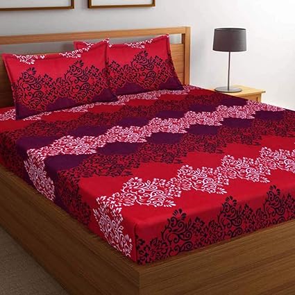 Ellonia 150 TC 100% Cotton Double Bedsheet with 2 Pillow Covers Size 90 by 90 3D Printed Multi