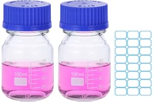 PATIKIL 2 Pack Reagent Media Storage Bottles, 100ml Borosilicate Glass Graduated Round Bottles with Blue GL32 Screw Cap and 2