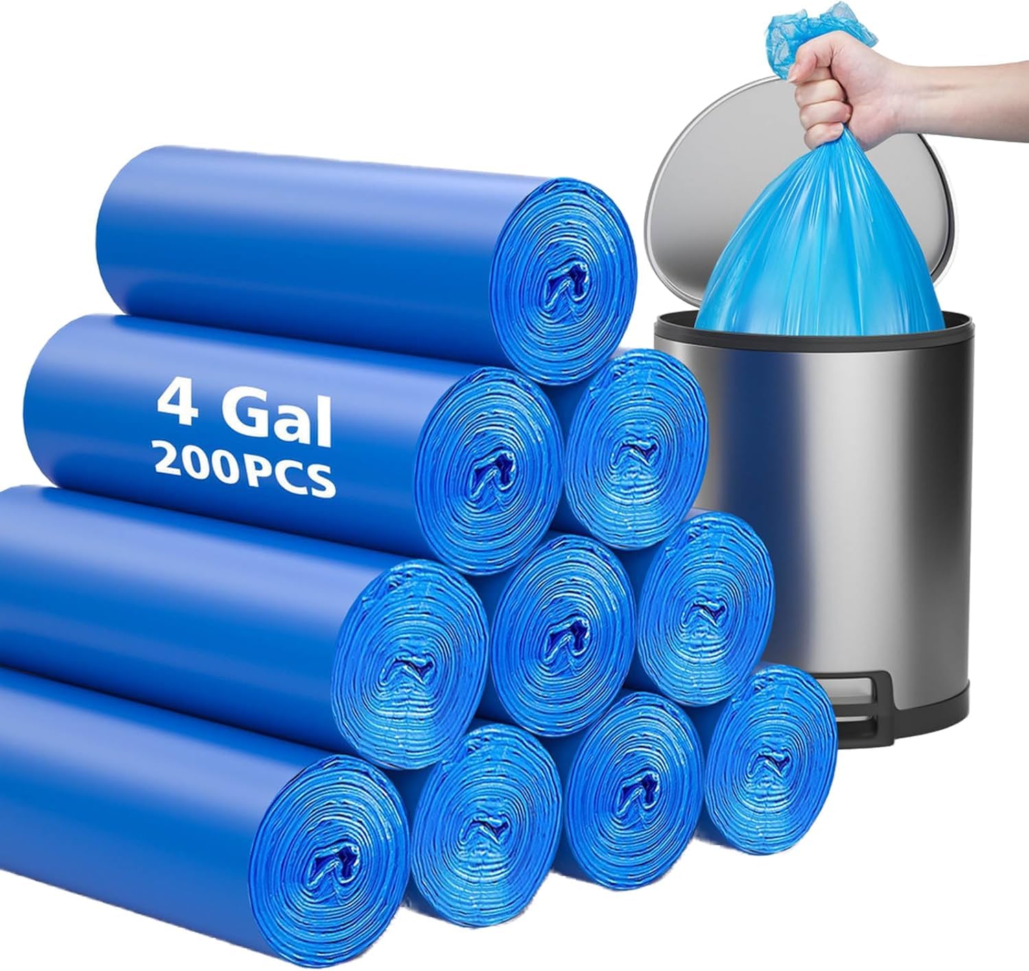 Photo 1 of AYOTEE Compostable Trash Bags - 4 Gallon, 200 Packs, Biodegradable, Blue Recycle Bags, No Leak, Small Garbage Bags, Unscented, 4-6 Gal Bathroom Trash Bags