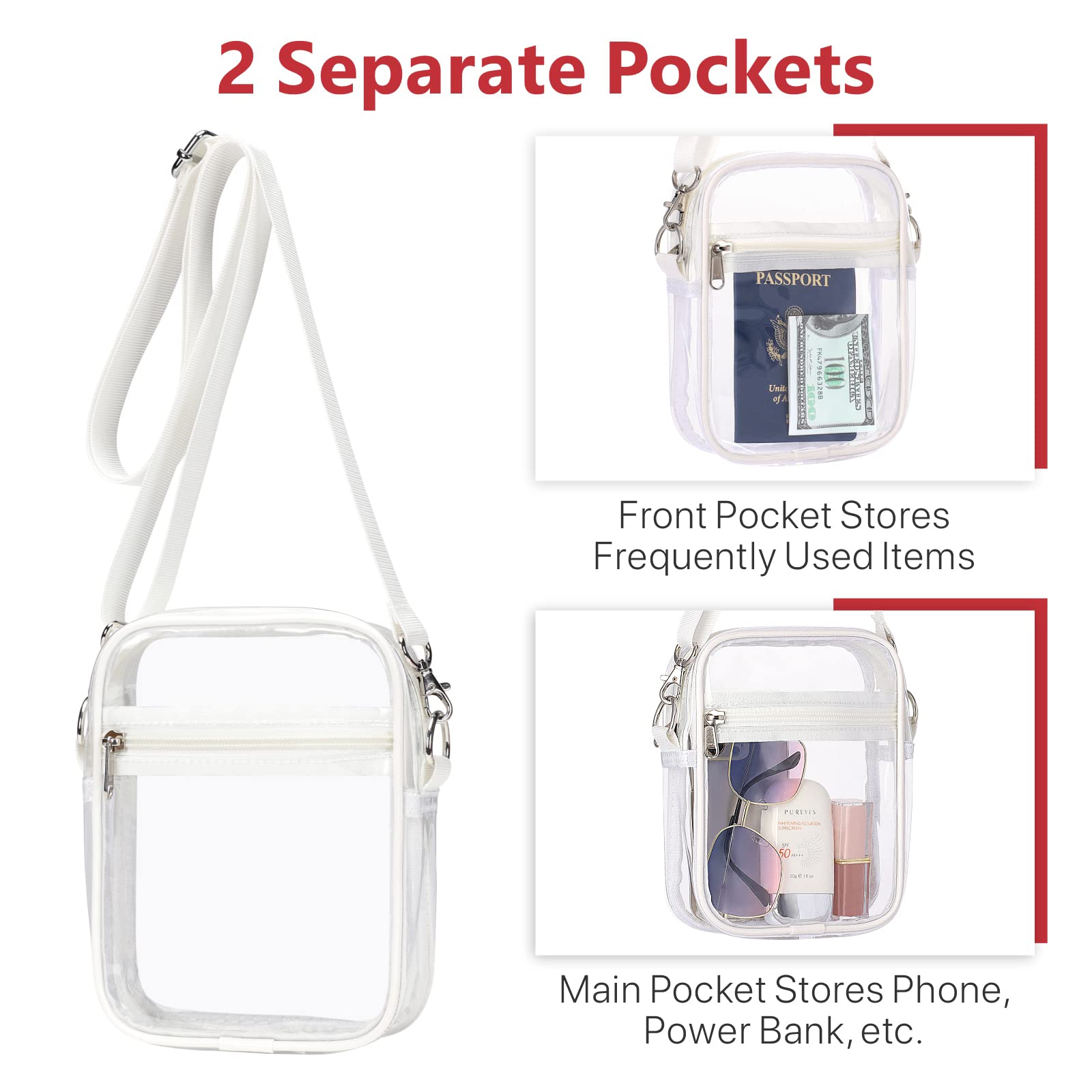 PACKISM Clear Bag for Stadium Events - Clear Purses for Women Stadium Crossbody Messenger Bag for Concerts Sporting Events