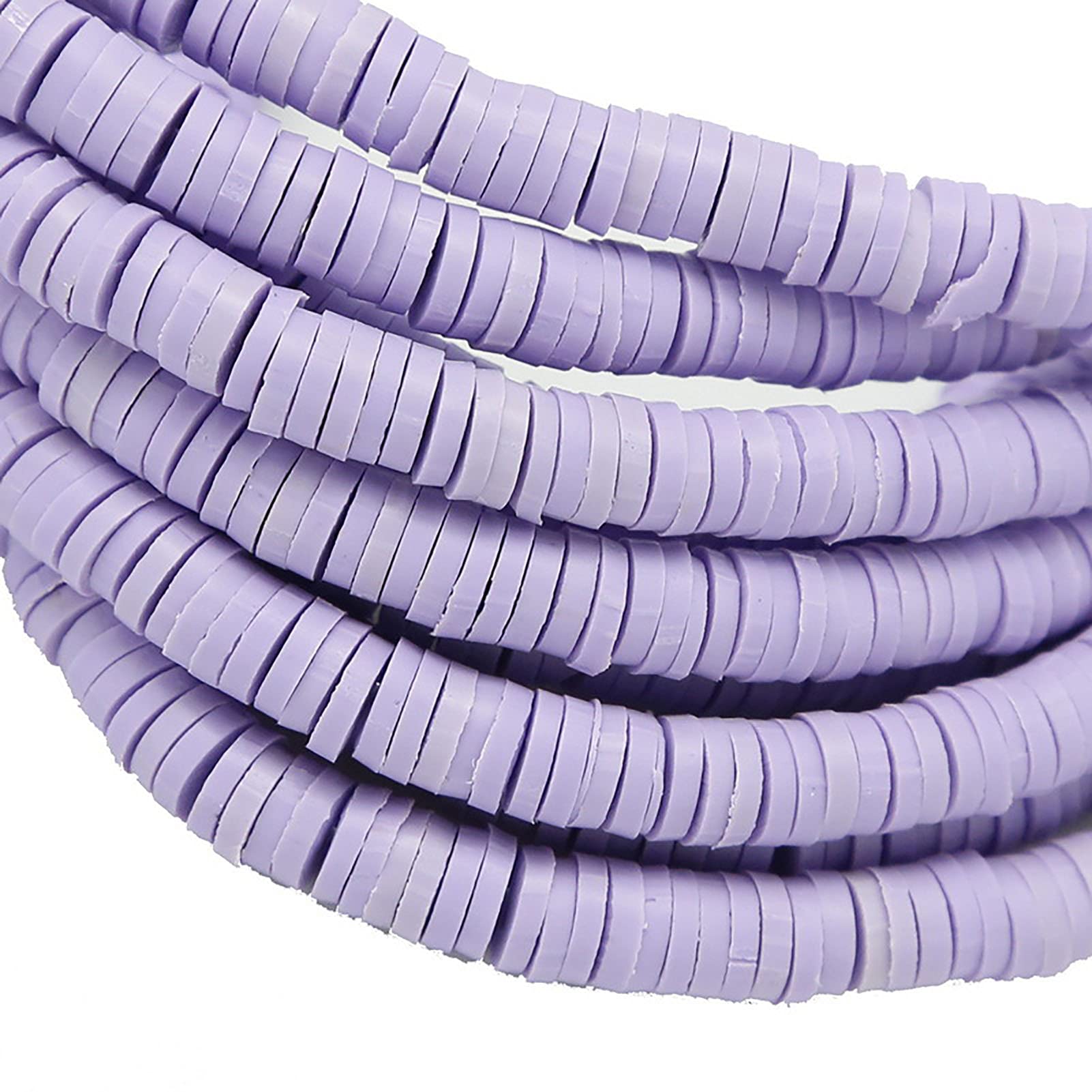 About 380-400pcs 7mm Clay Beads Flat Round Polymer Clay Spacer Beads Light Purple Handmade Rondelle Disc Slice Heishi Loose Bead Strand for DIY Jewelry Bracelet Necklace Earring Craft Making