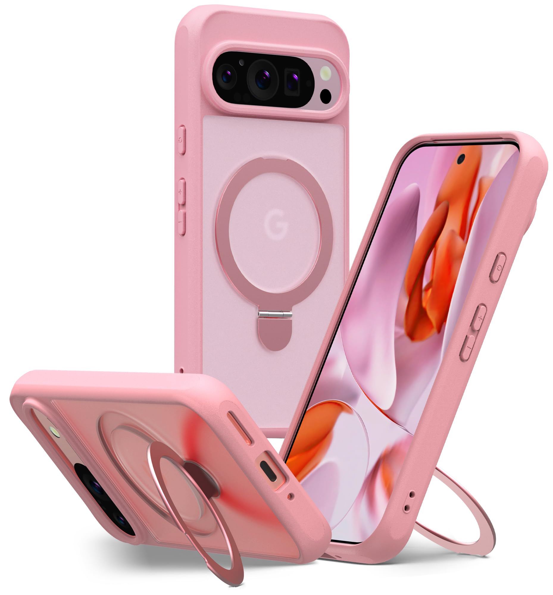 JIC - for Pixel 9 & Pixel 9 Pro - Pink Bumper Protective Phone Case with Kickstand - [Built-in Magnets for Magsafe Accessories] - NOT Compatible with Pixel Stand