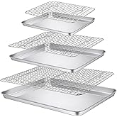 P&P CHEF 16 + 12.5 + 9 Inch Baking Sheet and Rack Set, Stainless Steel Cookie Sheets Oven Baking Pans Trays with Cooling Racks for Cooking & Roasting, Oven & Dishwasher Safe, (6Pcs)