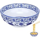 Luxshiny Blue White Porcelain Bowl, 8 Inch Chinese Ceramic Bowl Asian Serving Container for Salad Pasta Rice Porridge Fruits Udon Soba