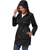 PESION Women's Waterproof Long Rain Jacket Lightweight Raincoat Lined Windbreaker Trench Coat for Outdoor Travel Hiking