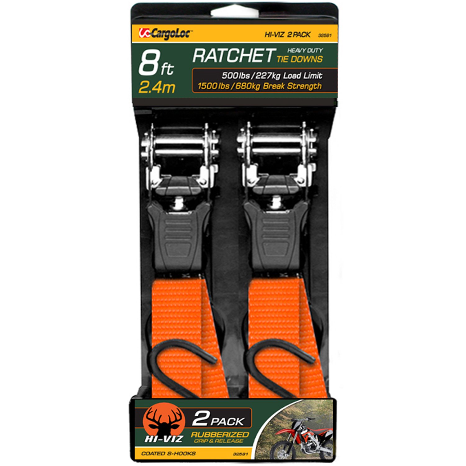 CargoLoc 32581 Ratchet Tie Down, 1-Inch x 8-Feet x 1500-Pound, 2-Piece