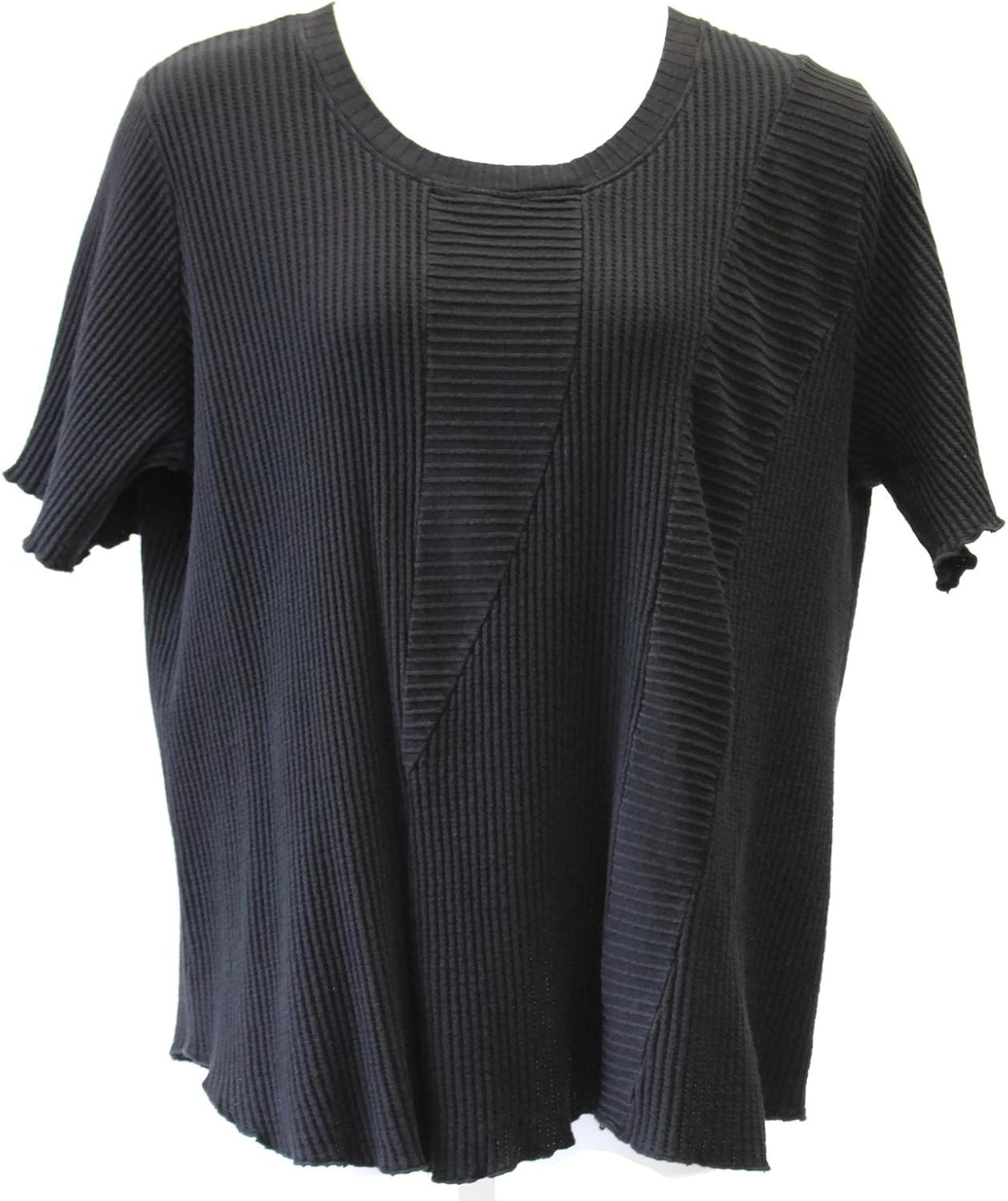 Fenini Women's Black Waffle Wave Top Plus Size 1X at Amazon Women’s