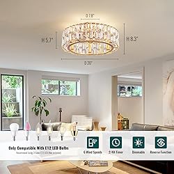 Siljoy 20’’ Gold Crystal Ceiling Fan with