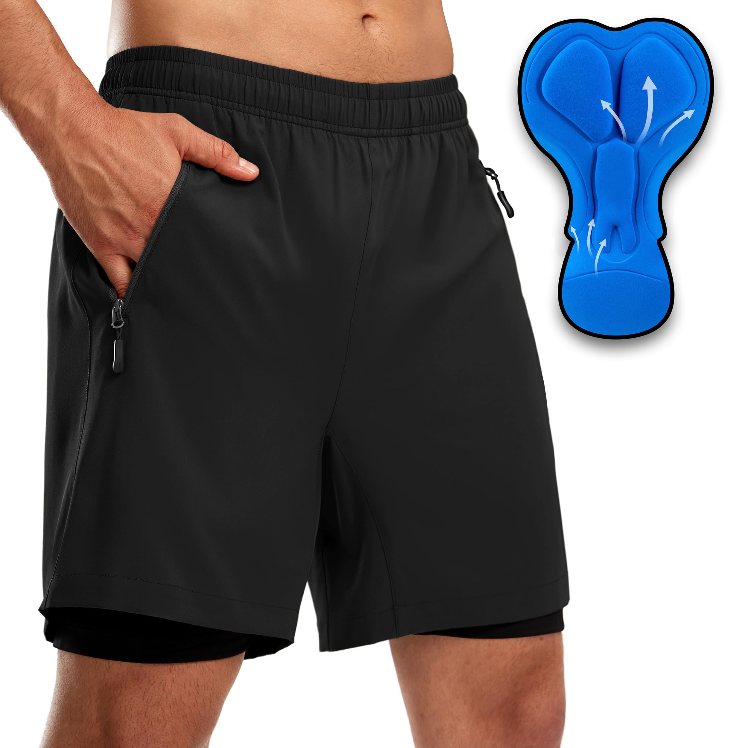 Photo 1 of Men's Mountain Bike Shorts 3D Padded Loose-fit Biking Riding Cycling Bicycle Biker Cycle Padding Shorts for Men Zipper Pockets(Black,XXL)