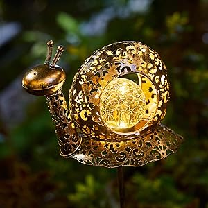 Garden Decor Solar Lights Metal Snail Outdoor LED Stakes for Pathway, Patio, Lawn, Yard, Lawn Ornament(Bronze)