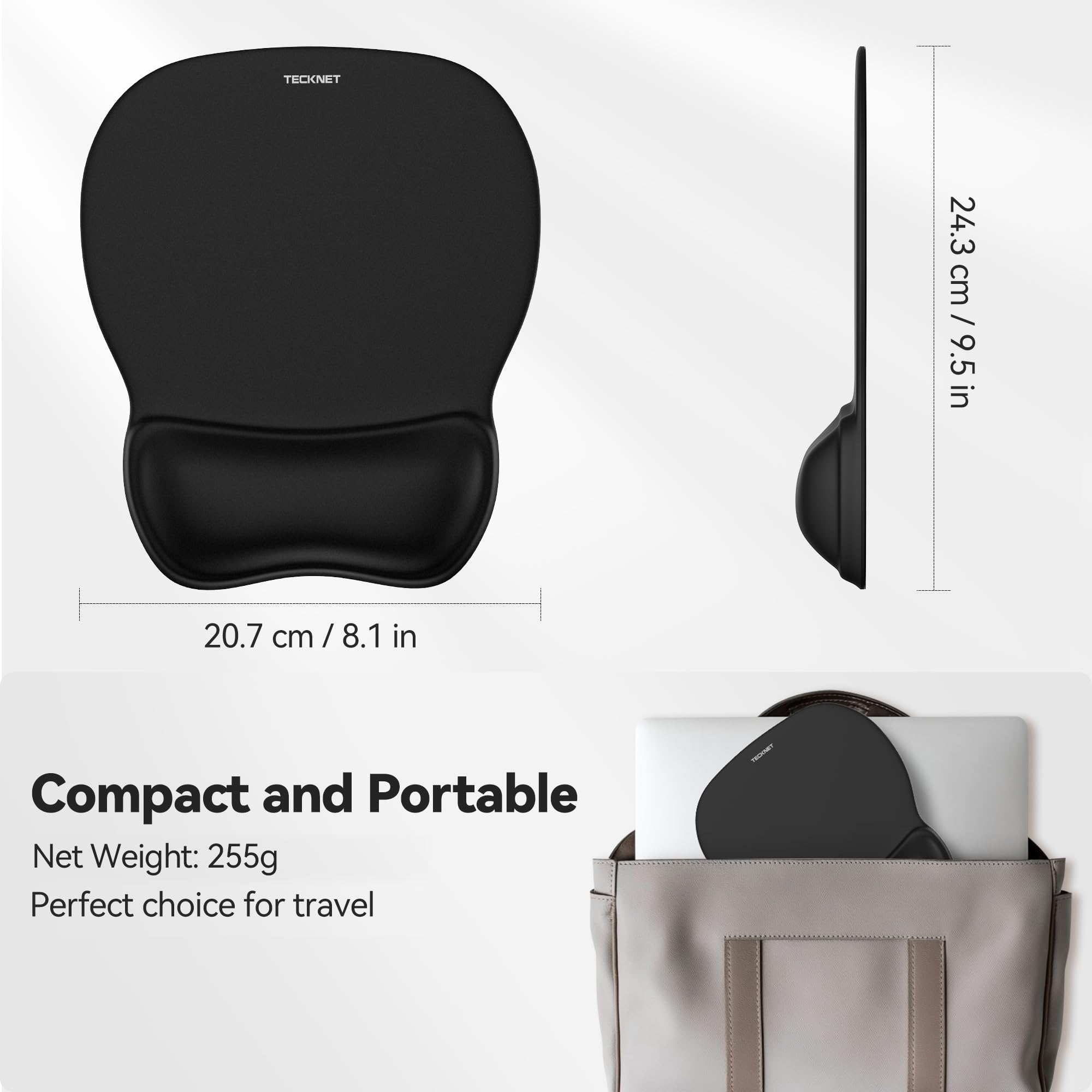 TECKNET Mauspad mit Gelkissen, Ergonomisches Mousepad mit Handauflage, Glatter Handgelenkstütze zur Schmerzlinderung, rutschfeste PU-Basis, Komfort Mauspad für Büro Home und Gaming 6