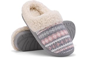 Evshine Warm Knit House Slippers for Women Comfy Fleece Lined Winter Slippers with Memory Foam and Indoor Outdoor Soles