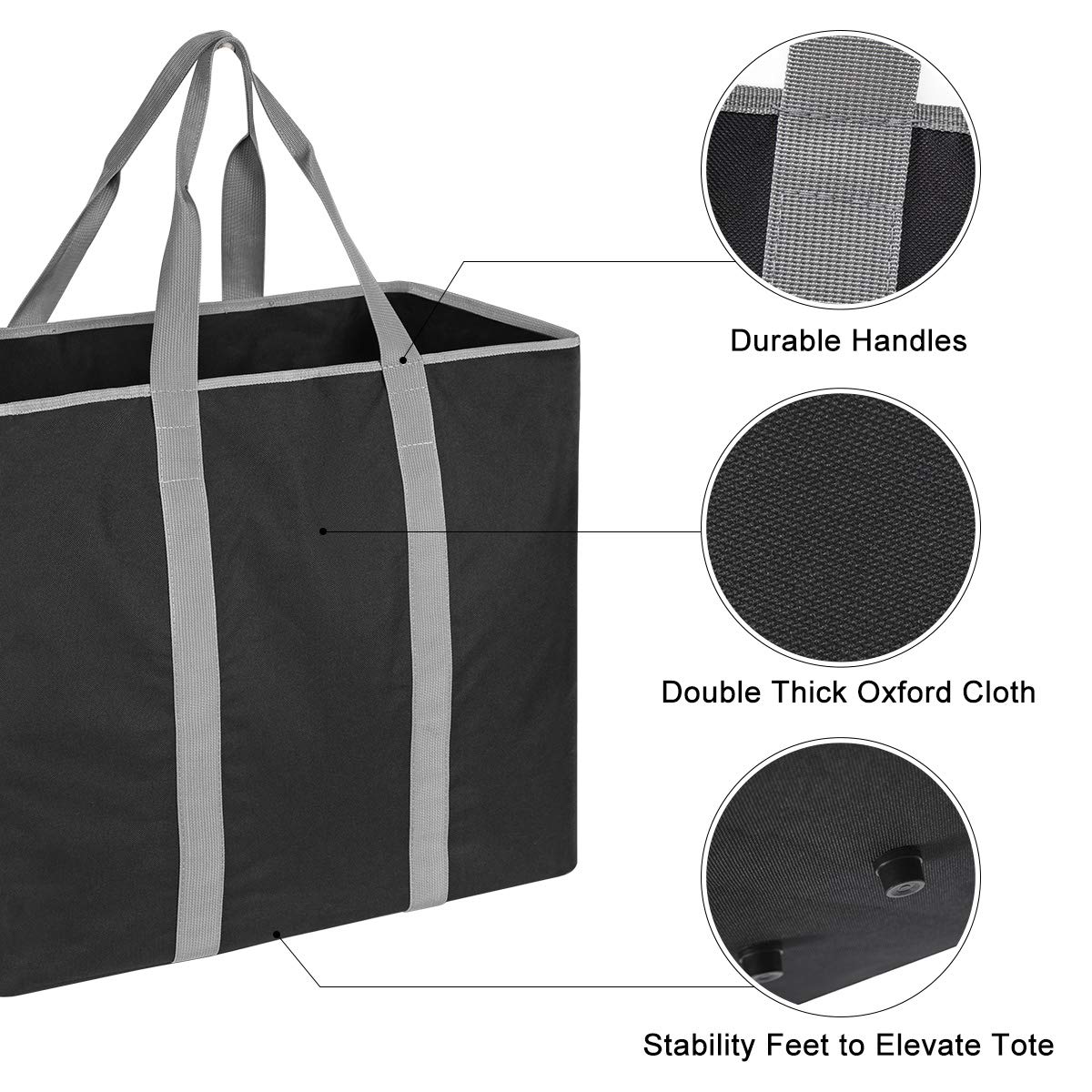 WISHPOOL Extra Large Laundry Basket Shopping Tote Bag Collapsible Laundry Hamper Handles Foldable Laundry Bags Standing Dirty Clothes Storage Organizer (Black)