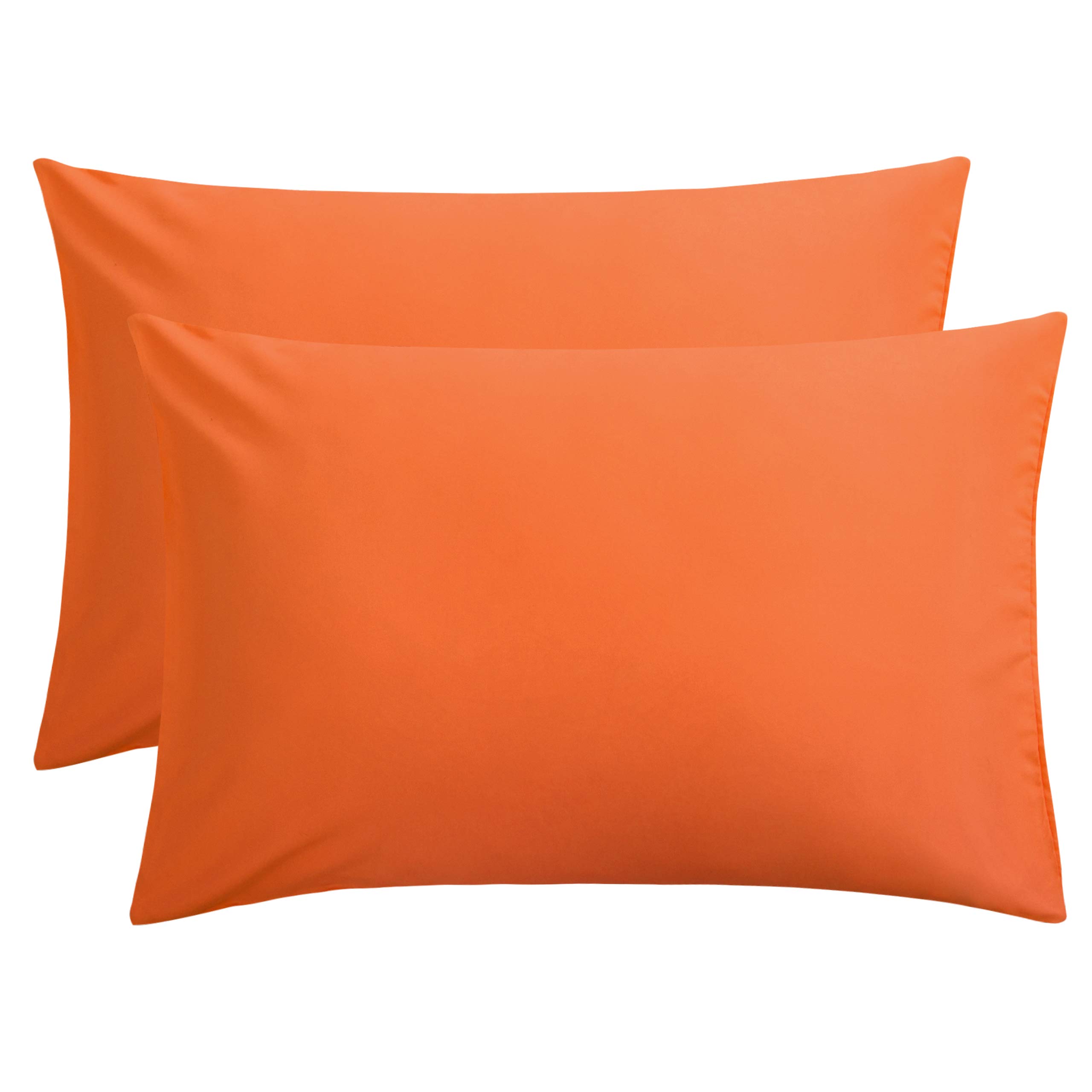 FLXXIE 2 Pack 100% Brushed 1800 Microfiber Plain Queen Pillowcases, Wrinkle and Stain Resistant, Soft and Cozy Envelope Closure Bed Pillow Cases, Orange, 50x75 cm