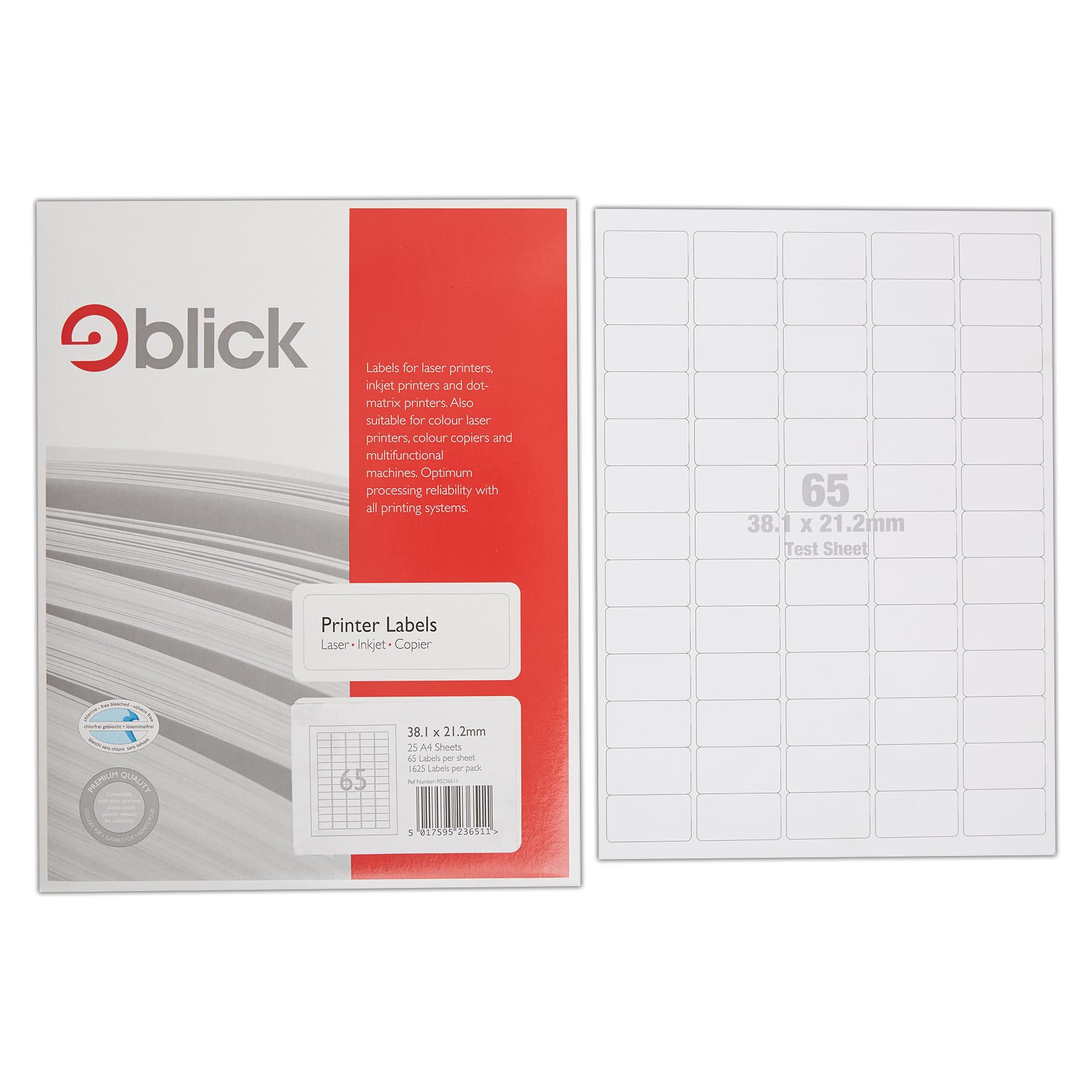 Blick Labels, White, 65 Per Sheet 25 Sheets, Rectangular, 38.1mm x 21.1mm, 1625 Labels, For Home, Office, Family, School