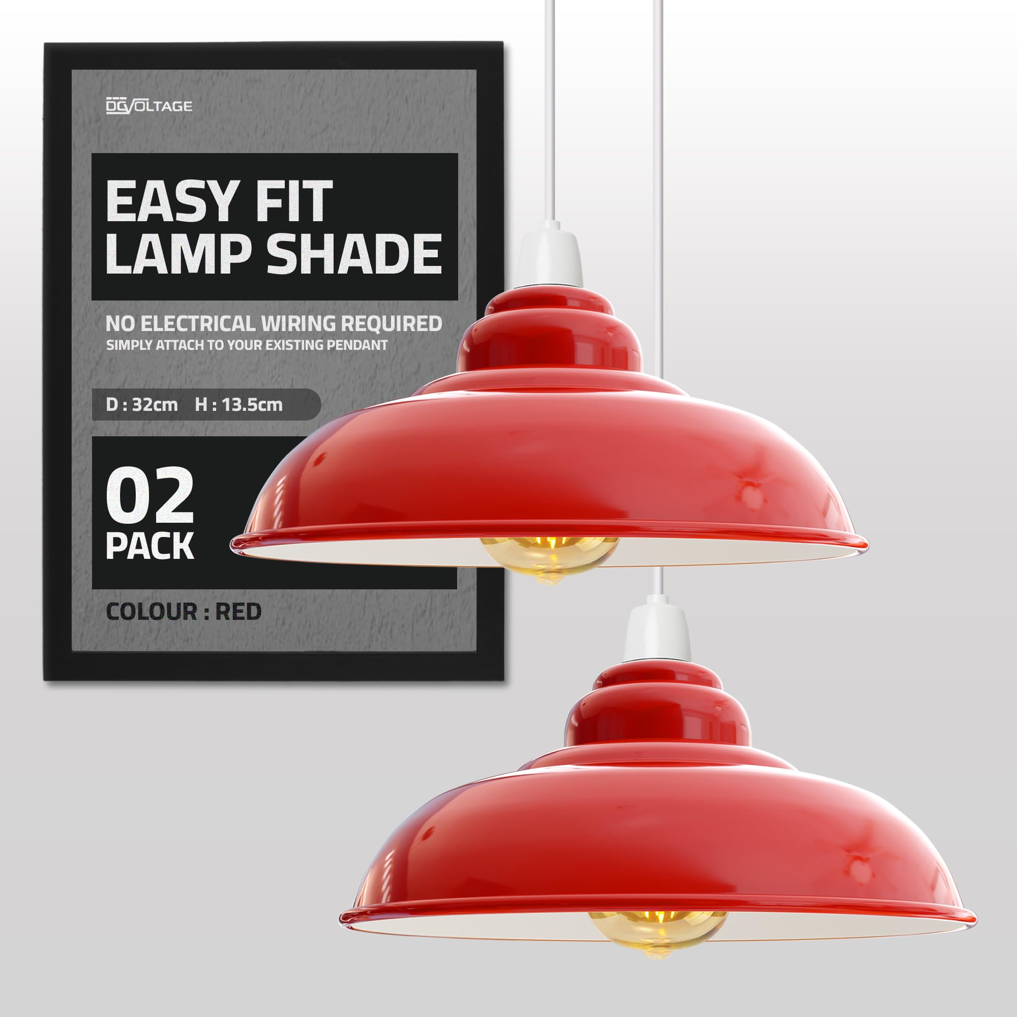 DC Voltage Red Metal Ceiling Lamp Shade Only Replacement Set of 2 Pendant Light Shades Easy Fit Light 32cm Modern Ceiling Lighting Shade Bulb Guard Industrial Pendant Hanging Lamp