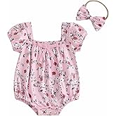 Ursobutegl Newborn Baby Girl Summer Clothes Floral Short Sleeve Smocked Bubble Rmper Jumpsuit Bodysuit Boho One Piece Clothes