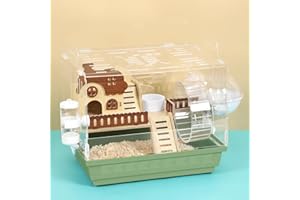Acrylic Hamster Cage 2-Tier Dwarf Hamster Cage Small Hamster Habitats with Accessories Kit, Clear Gerbils Syrian Hamster Enclosure, Green Pet Mice House, 13.3" L x 10.2" W x 12.4" H