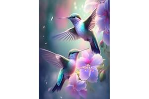 YSUNETER Hummingbird Diamond Art Kits for Adults, Birds Round Full Drill Diamond Painting Kits for Beginners Gem Art Painting Kits, DIY 5D Diamond Dots Painting with Diamond Arts and Crafts Decor 12x16inch