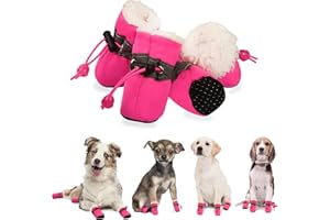 YAODHAOD Dog Shoes for Winter, Dog Boots & Paw Protectors, Fleece Warm Snow Booties for Puppy with Reflective Strip Anti-Slip Rubber Sole for Small Medium Size Dogs,Size 3: 1.5"x1.3" (L*W),Pink