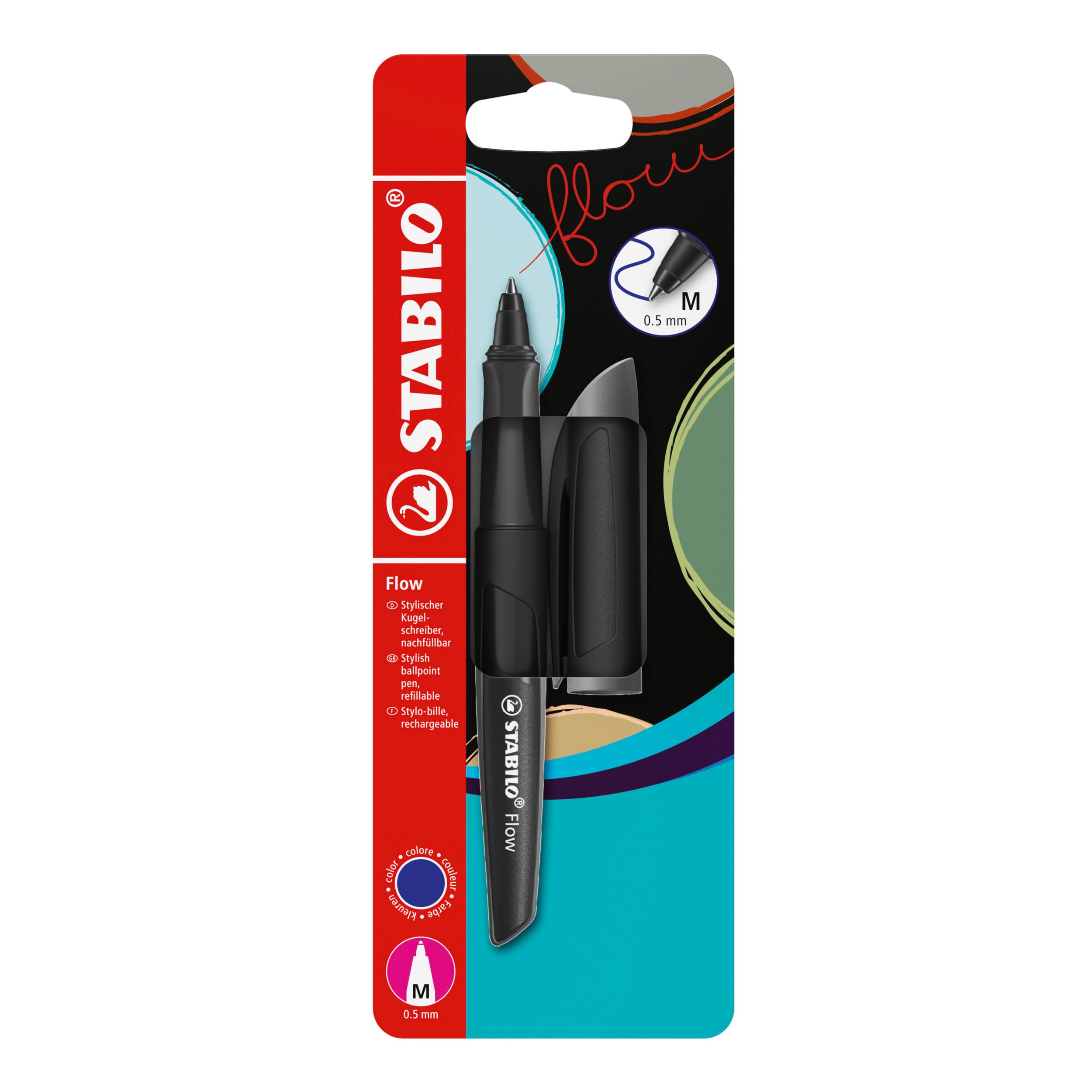 STABILO Flow - Ballpoint Pen - Pack of 1 - Black Including Blue Ballpoint Refill