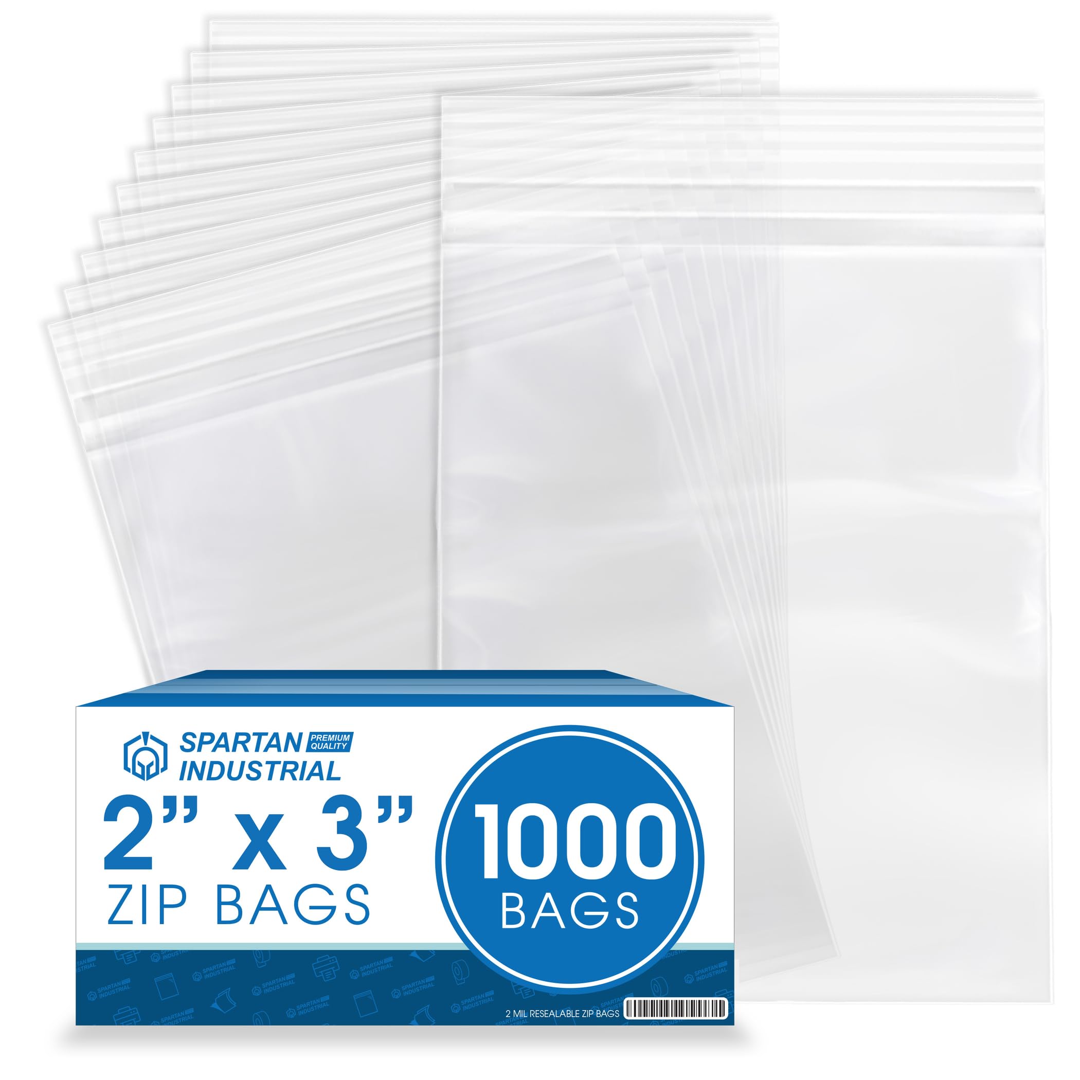 Photo 1 of Spartan Industrial - 2” X 3” (1000 Count) 2 Mil Clear Reclosable Zip Plastic Poly Bags with Resealable Lock Seal Zipper