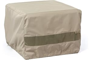 Covermates Outdoor Square Ottoman Cover - Water Resistant Polyester, Drawcord Hem, Mesh Vents, Seating and Chair Covers, 30W x 30D x 18H, Khaki
