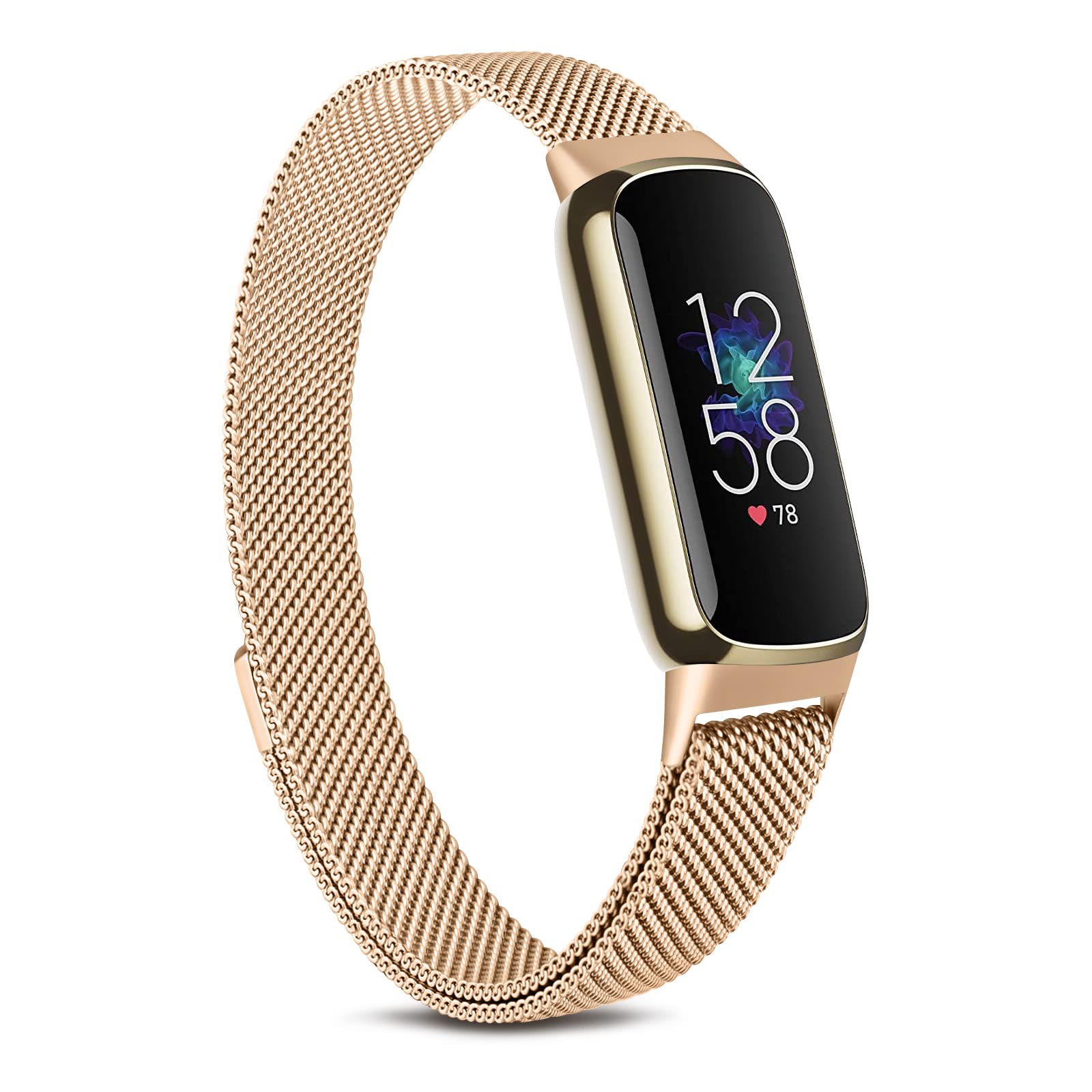 Demark Strap Compatible with Fitbit Luxe Strap, Adjustable Stainless Steel Loop Mesh Magnetic Replacement for Fitbit Luxe Fitness Tracker for Women Men (Rose Gold)