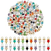 SUPERFINDINGS 144Pcs 12 Colors Faceted Glass Charms Crystal Dangle Charms Faceted Glass Gemstone Bead Pendants Charms with Silver Gold Bead Cap for DIY Jewelry Making Necklace Bracelet