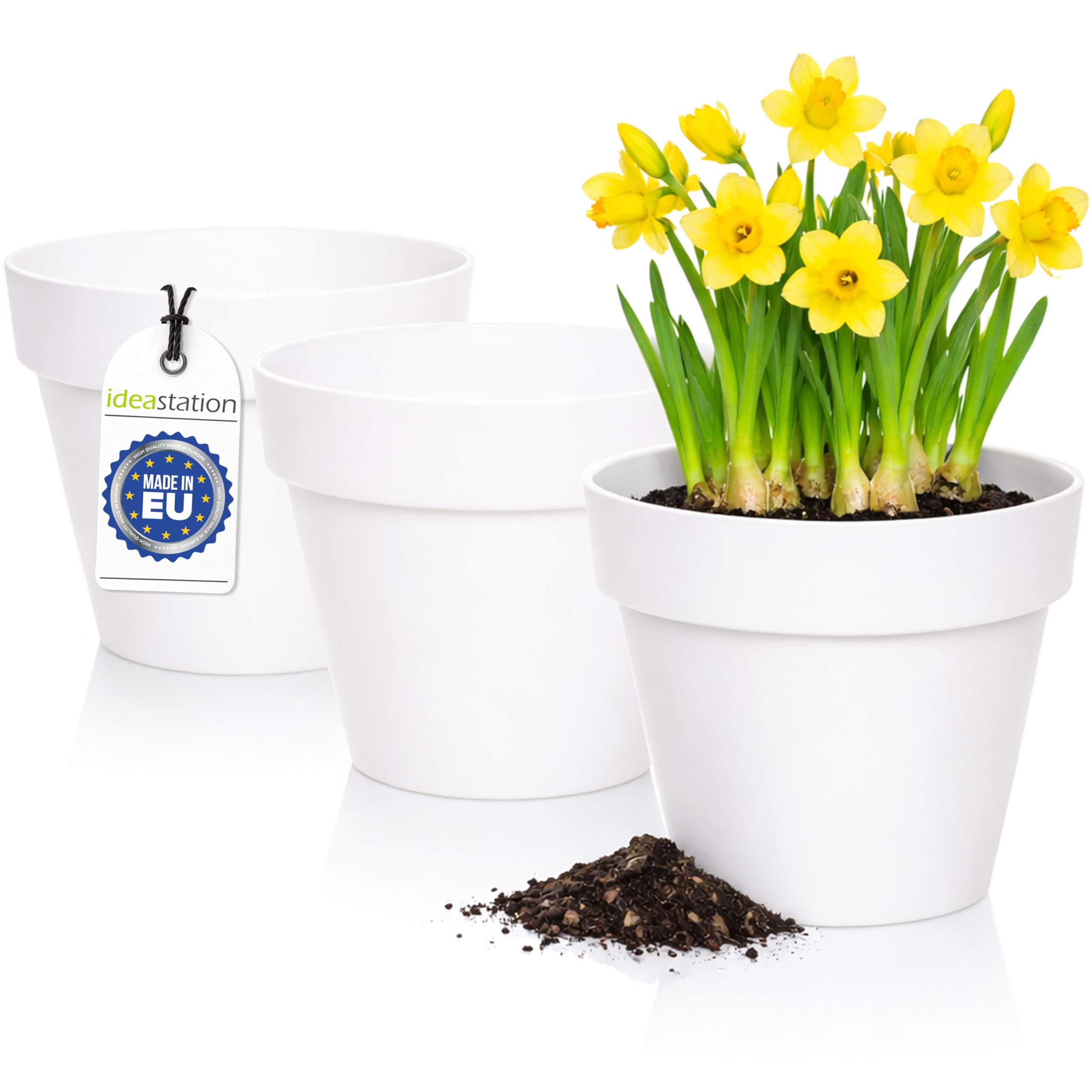 idea-station IBI Plastic Plant Pot Set 3 x 14 cm - white - Indoor Plant Pot Set - Shatterproof Plant Pots in Modern Design, Round - Suitable for Variety of Plants - Perfect for Outdoor or Indoor Use