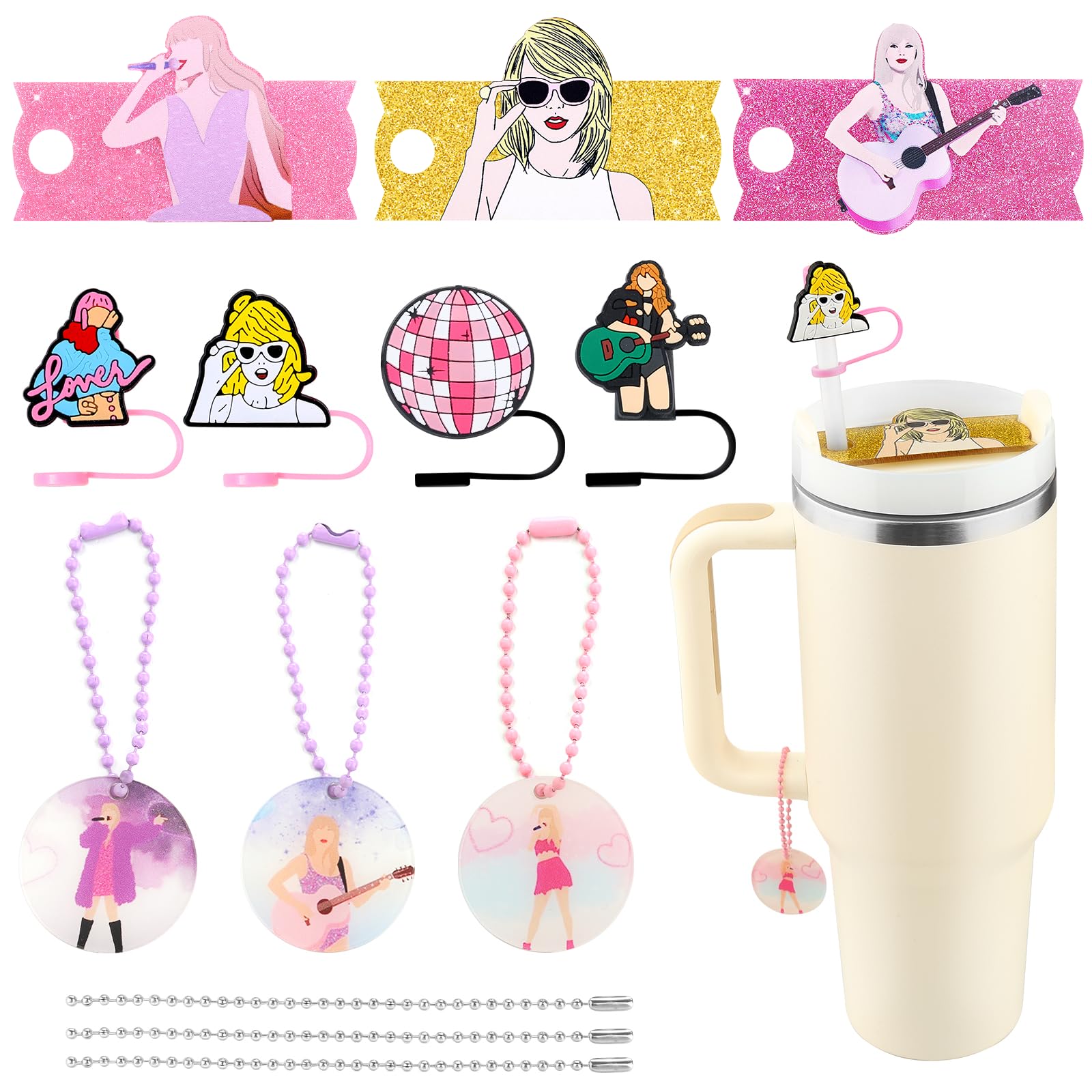 Photo 1 of 10 Pcs Stanley Cup Accessories Set, 4 Pcs Stanley Straw Covers1 0mm+3 Pcs Stanley Name Plate Lids for 40 oz +3 Pcs Stanley Charms for Handle Stanley Tumbler Decorations gifts for girls and daughter