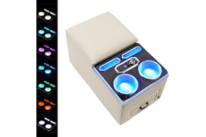CEMOFE Universal Bench Seat Center Console, Center Console Organizer with Fast Phone Charging & Upgraded 7-Color Adjustable LED Lighting (Beige)