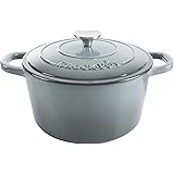 Crock Pot Artisan 5 Quart Enameled Cast Iron Round Dutch Oven, Slate Gray