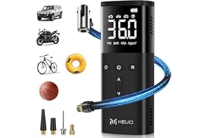 MEUCI Tire Inflator Portable Air Compressor, 10000mAh Cordless Air Pump for Car Tires, 150PSI Electric Bike Tire Pump with Pressure Gauge, LED Light for Motorcycle, Bicycle, Ball, Car Accessories