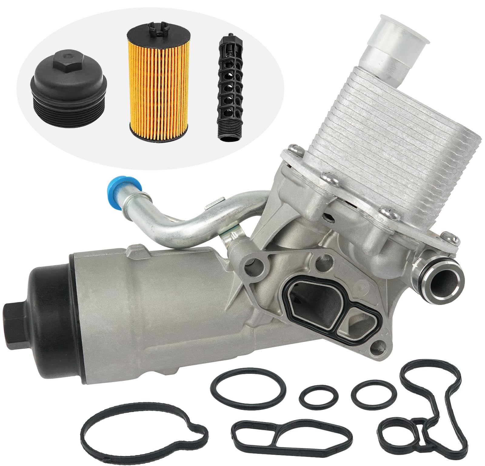 Photo 1 of Engine Oil Cooler Filter Housing Assembly Adapter with Gasket, Filter Insert, Cap Compatible with 2011-2021 Chevy Cruze Sonic Trax Buick Encore 1.4L Turbo Replace 55566784 918-428 55565388 88179-91400