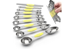 AGUMINY Magnetic Measuring Spoons Set Stainless Steel with Leveler, Stackable Metal Tablespoon Measure Spoon for Kitchen Gadgets Essentials Fits in Spice Jars (Yellow)