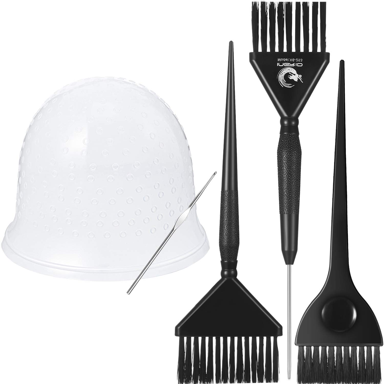 5 Pieces Hair Coloring Dyeing Kit Includes Silicone Highlight Cap with Hook, 3 Pieces Hair Dye Color Brush Hair Dyeing Comb for Women Girls Hair Salon Supplies