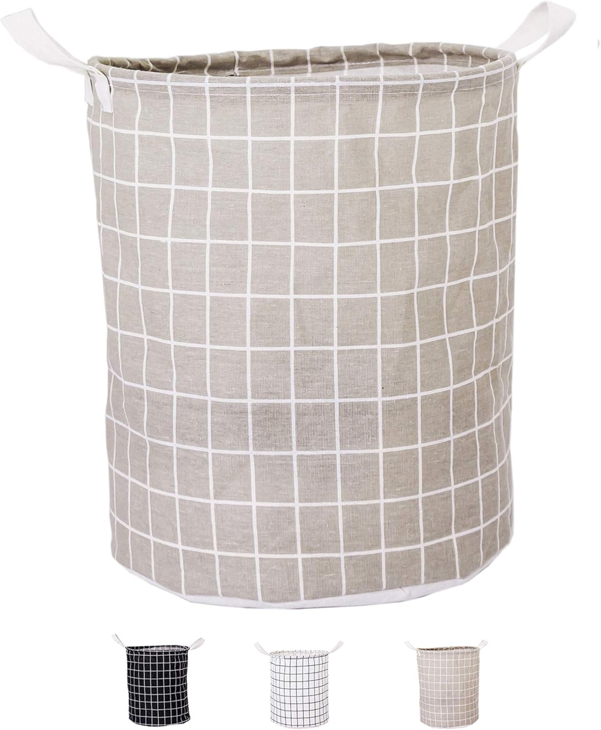 Kewayer Large Linen Laundry Baskets Waterproof Round Collapsible Fabric