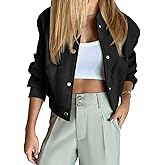 Tankaneo Womens Cropped Bomber Jacket Wool Blend Varsity Short Pea Coats Long Sleeve Button Down Winter Casual Outerwear