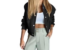 Tankaneo Womens Cropped Bomber Jacket Wool Blend Varsity Short Pea Coats Long Sleeve Button Down Winter Casual Outerwear