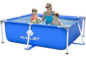 Hanjet Above Rectangle Pool, 2025 Upgraded Frame Deep Swimming Pools Above Ground, Rectangle Family Pool, Large Above Pool Easy Set, 6ft x 5ft x 24in Outdoor Pool, Backyard Pool for Kids, Adults,Dog