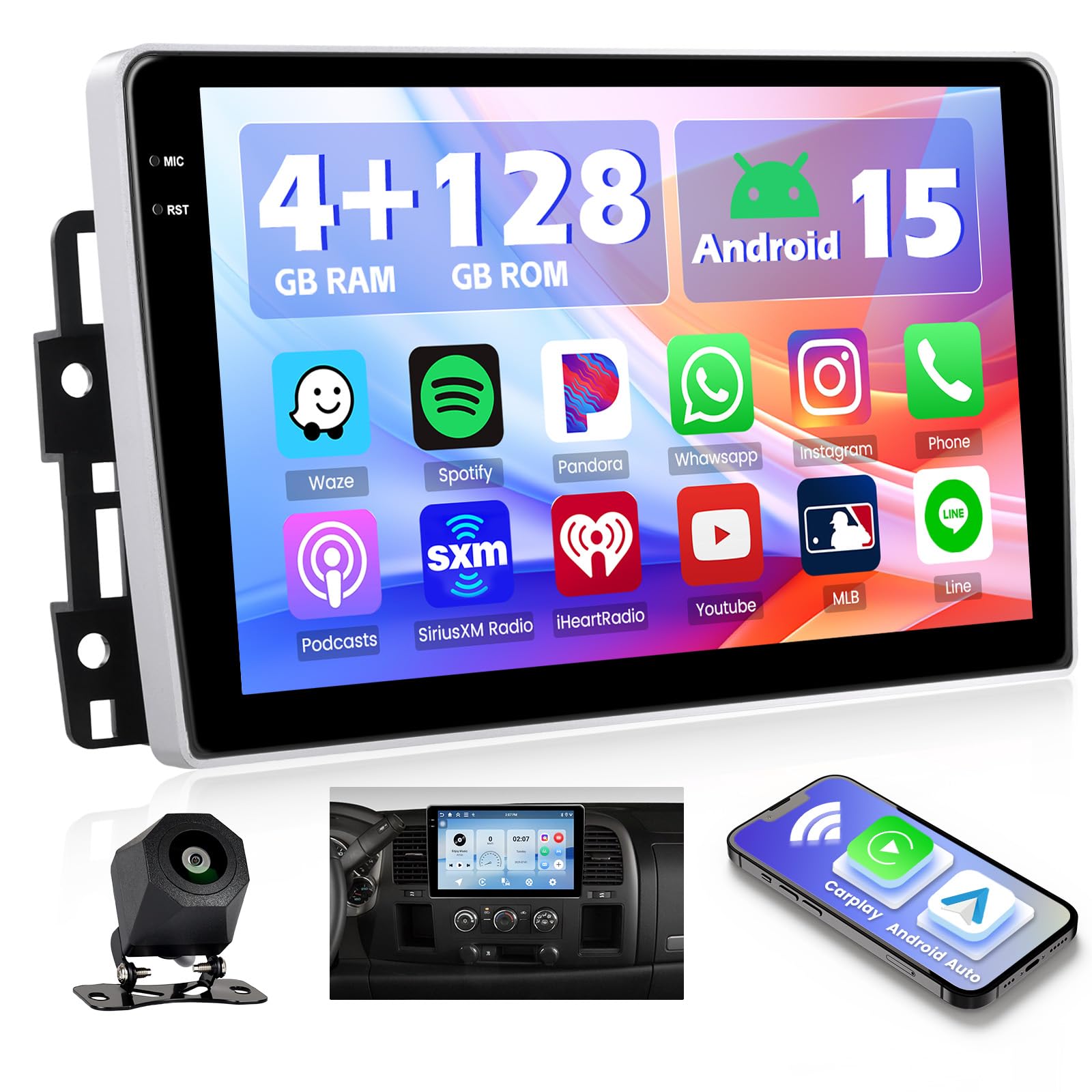 Photo 1 of [4+128G] Hikity Android Car Stereo for Chevrolet Chevy Silverado 2007-2012, 10” Incell Touchscreen Radio CarPlay/Android Auto, Bluetooth, GPS Navigation, WiFi, FM/RDS + AHD Backup Camera