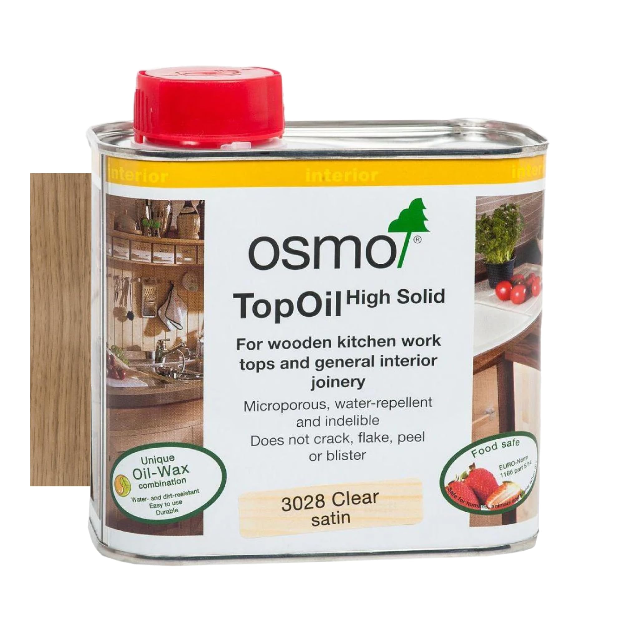 Osmo TopOil - High Solid Worktop Oil 3028, Clear Satin, 500ml - Food Safe Wood Oil for Wooden Kitchen Surfaces, Chopping Boards, & Furniture Joints - Water-Resistant Wood Treatment & Durable Finish