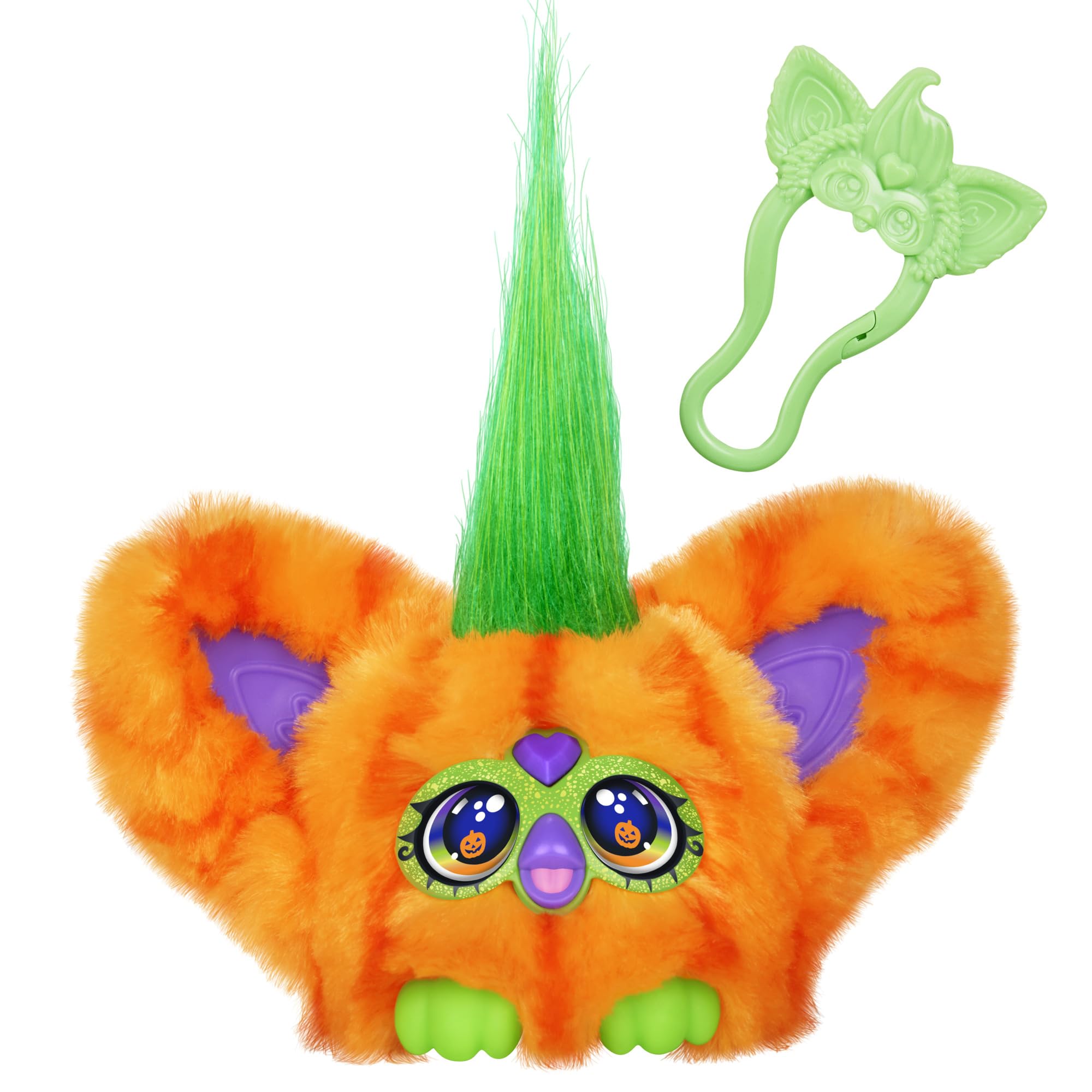 Furby Furblet Boo-Kin Mini Interactive Plush Toy with 45+ Sounds & Spooky Music, Pumpkin-Inspired Collectible with Keychain Clip, Works with Furby 2023, Halloween & Autumn Gift for Girls & Boys 6+