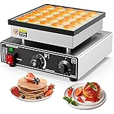 Baotree 25PCS Commercial Mini Dutch Pancake Maker, 110V 950W Mini Dutch Pancake Maker, 1.77 Inches Pancake Maker with 2 Thermostats & 2 Timers Separate Control, for Home and Restaurants