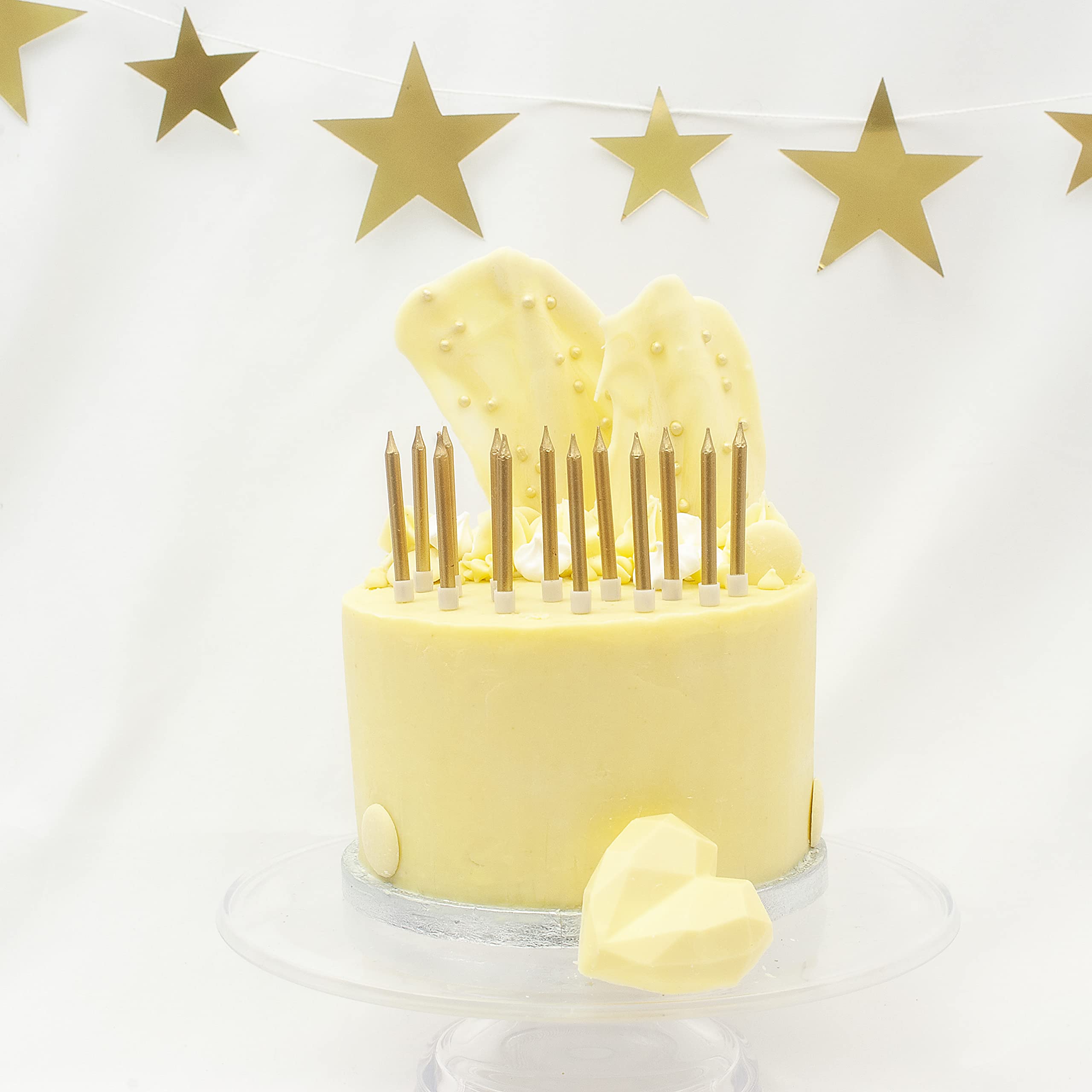 On The Wall Gold Metallic Cake Candles with Holders (24 Pack)