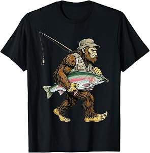 Rainbow Trout Bigfoot Fisherman River Fishing Sasquatch T-Shirt